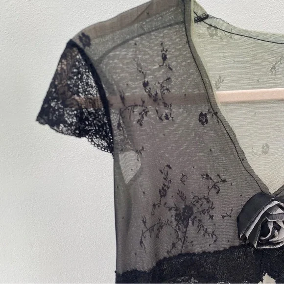 Y2K Euro Whimsygoth Black Mesh & Lace Dress Size Medium - Picture 4 of 10